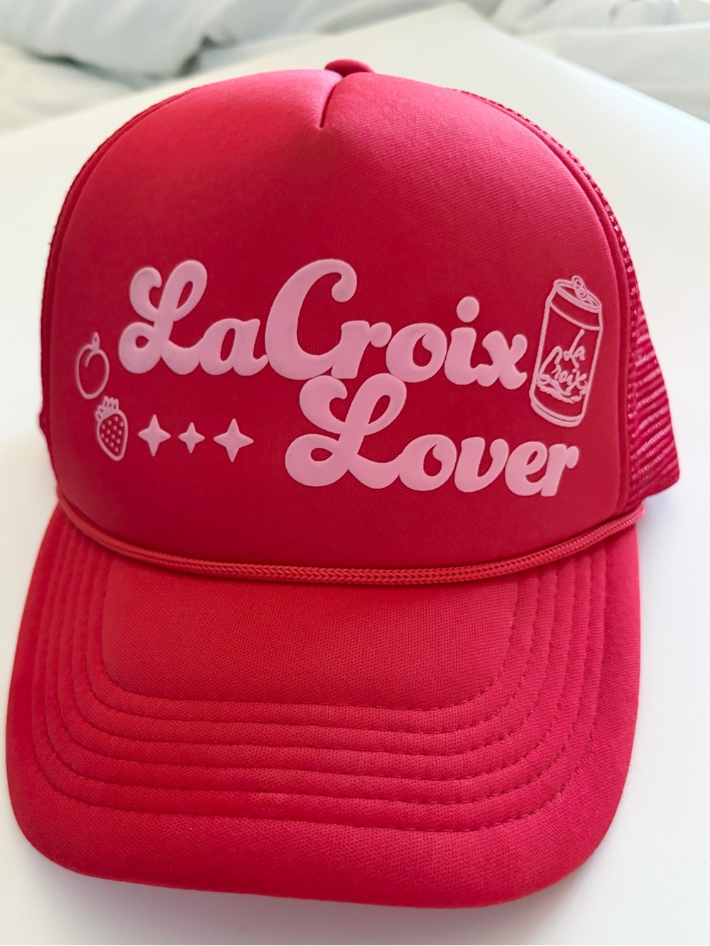 LaCroix Lover Red Pink Trucker Hat Coquette Y2K Mesh Snapback Cap Adjustable